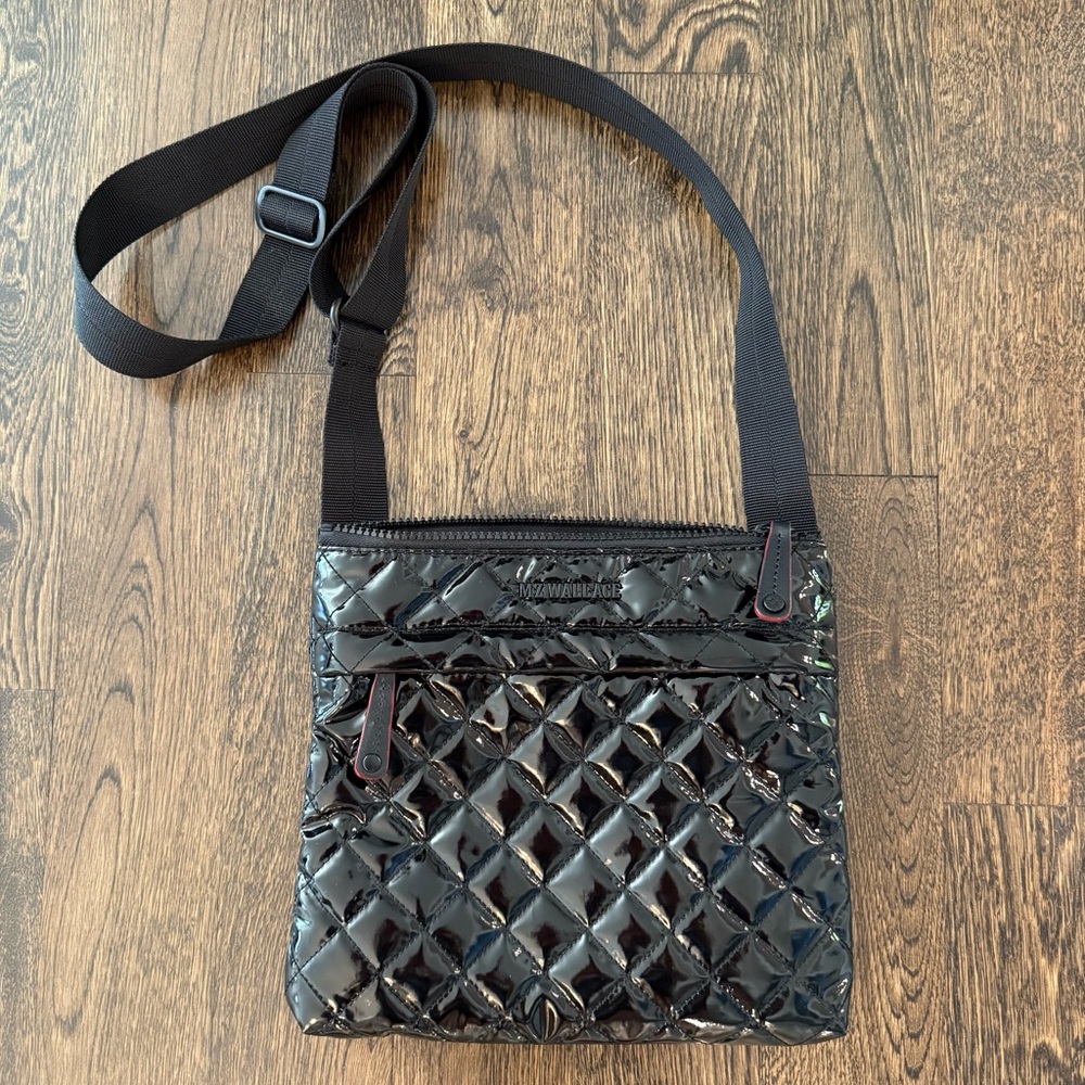 MZ Wallace Black Lacquer Metro Flat Crossbody